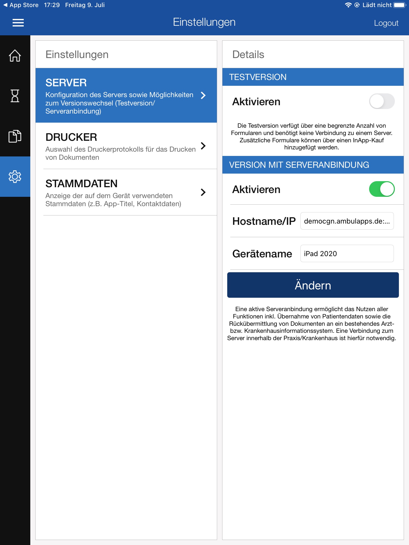 Einstellungen/Server