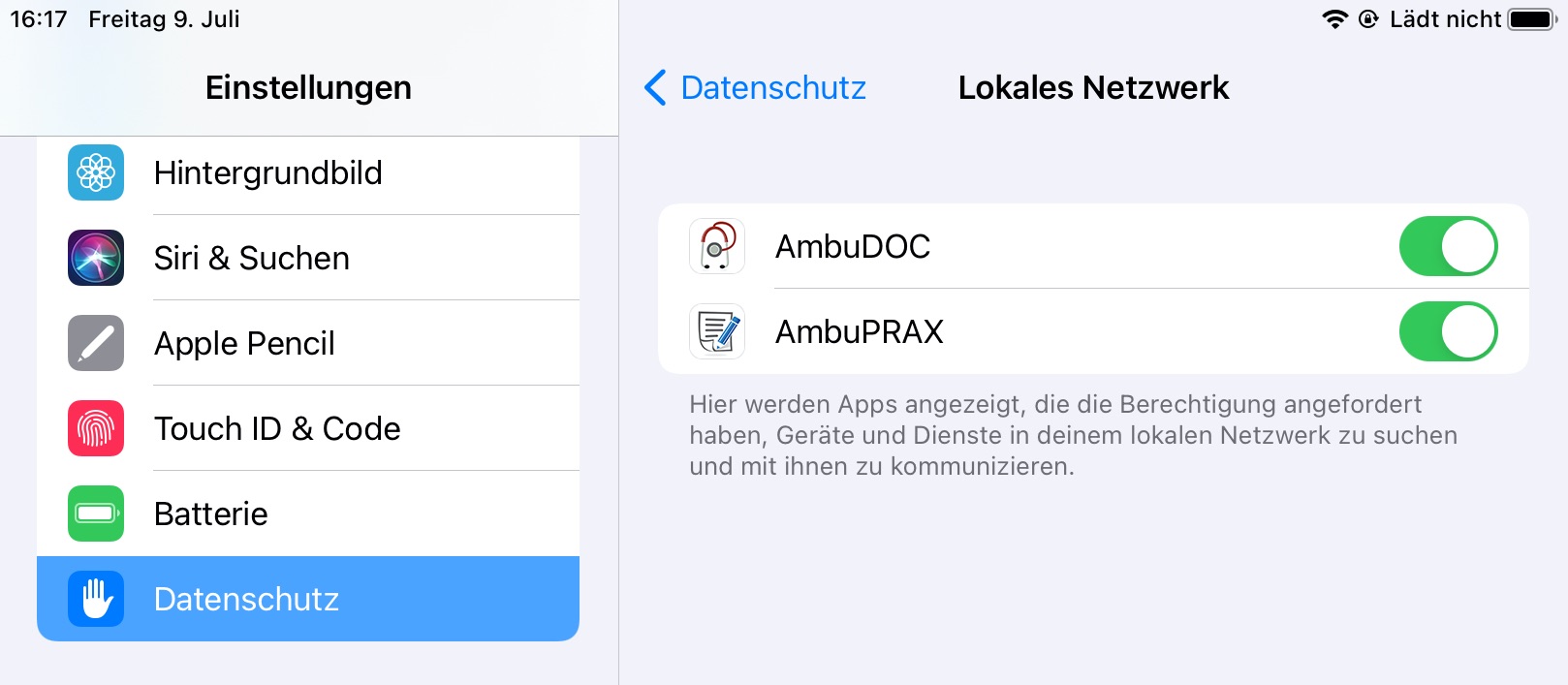 Einstellungen/Lokales Netzwerk