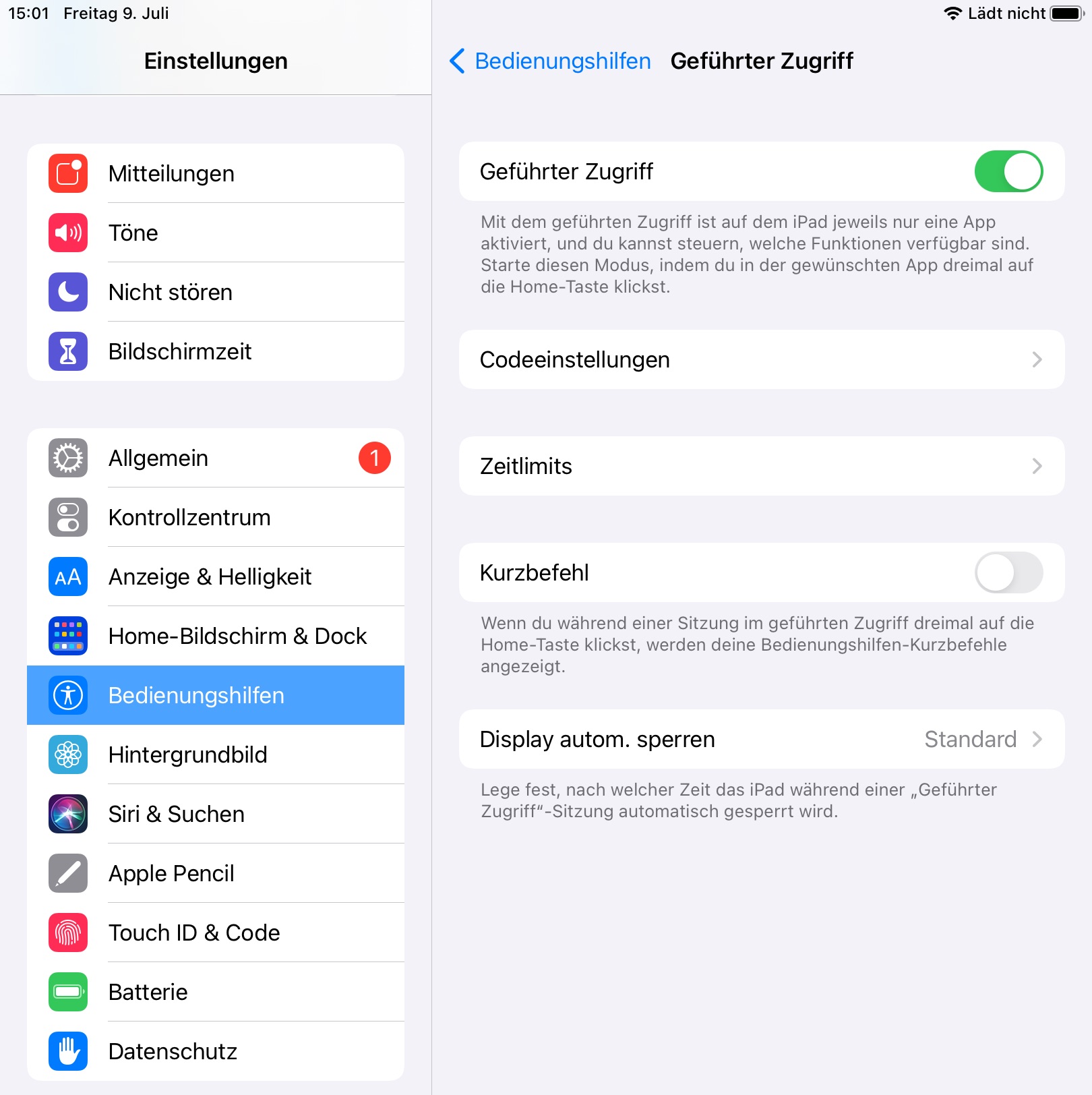 Einstellungen/Geführter Zugriff