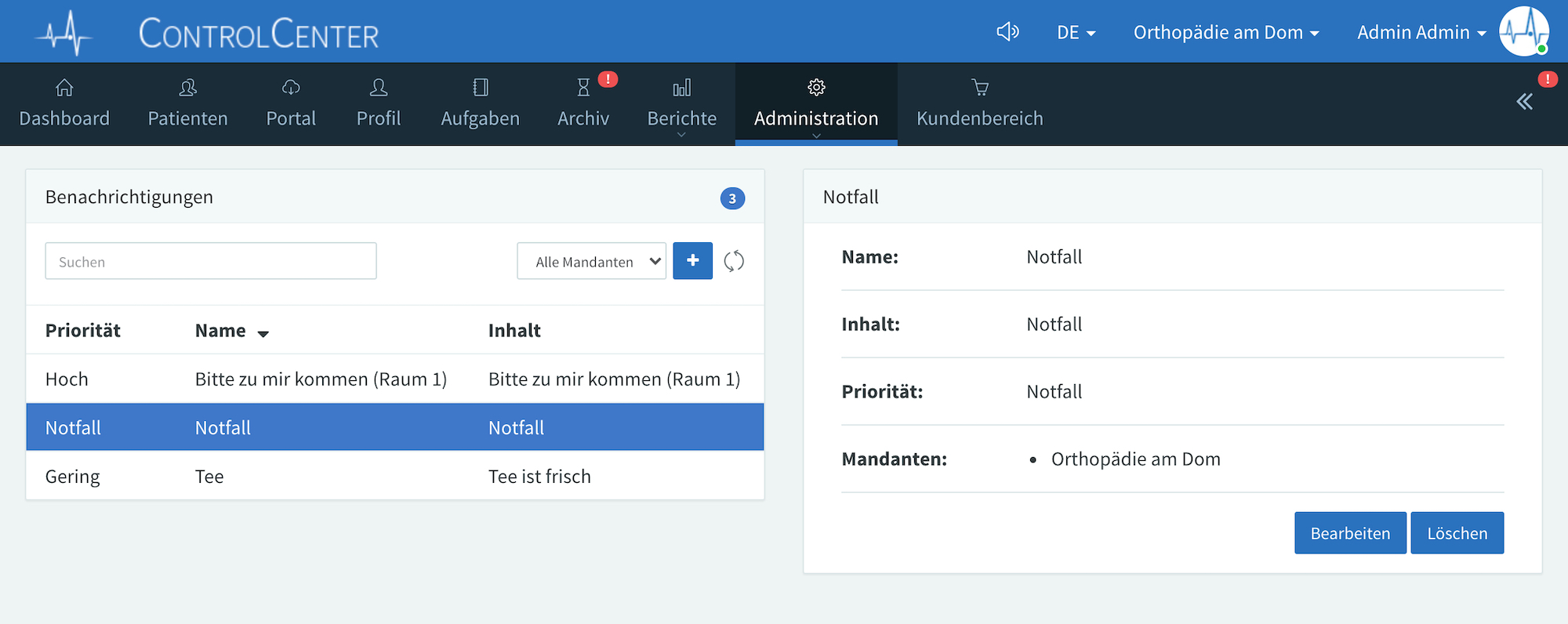 Benachrichtigungen Konfiguration