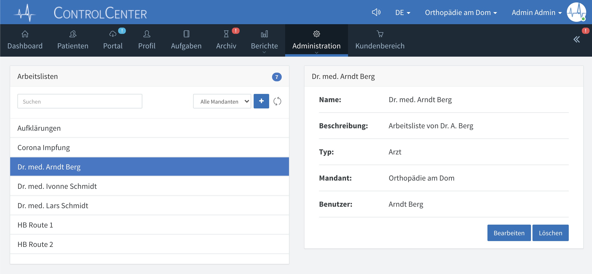 Arbeitslisten Konfiguration